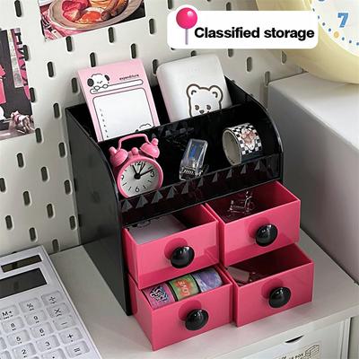 Cute Desktop Storage Box Large Capacity Cosmetic Storage Box Makeup Drawer Organizer Multi-purpose Children Stationery Pen Case