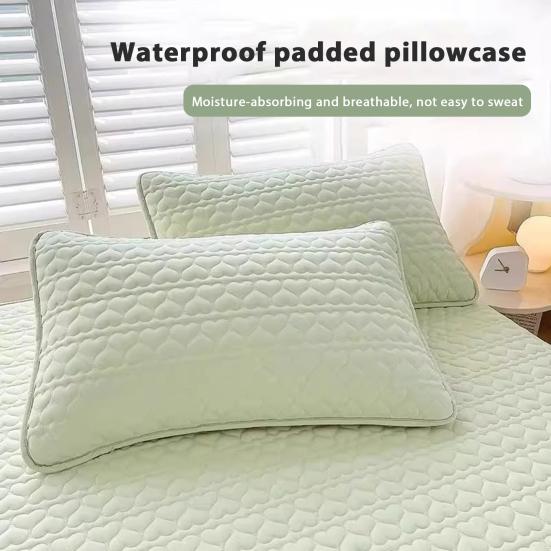 Padded Pillow Cover Quilted Waterproof Pillow Protector Heart Pattern Envelope Pillowcase Protection from Dust And Sweat for Home School Dormitory