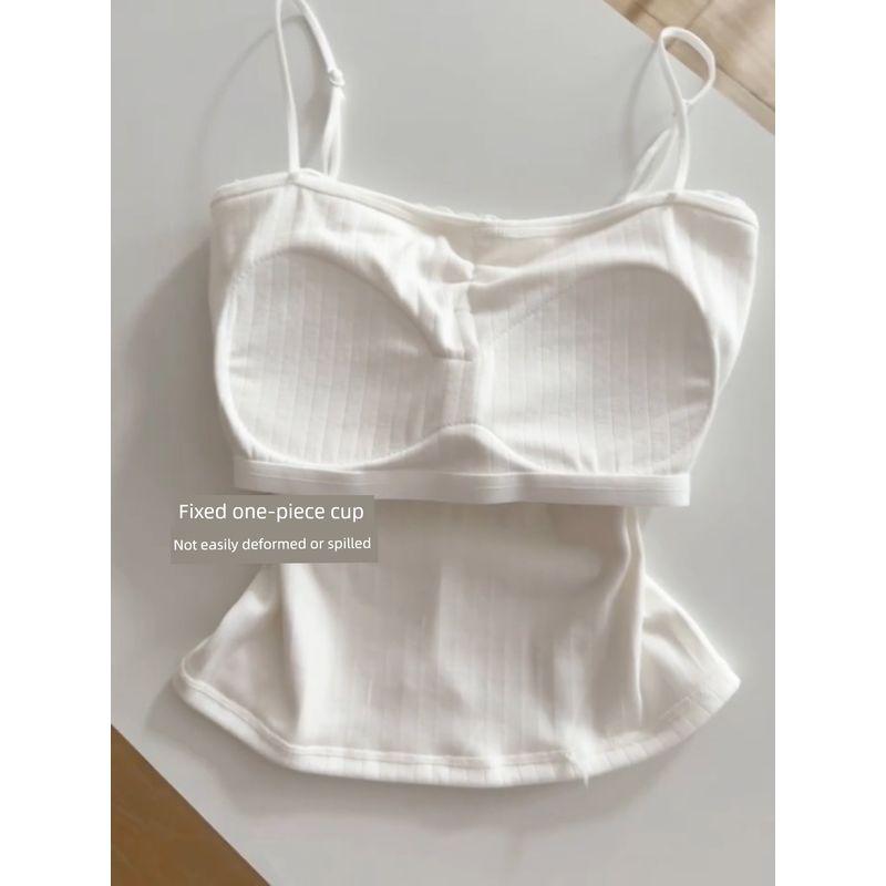 Pure Lace Side with Chest Pad Camisole Women's Summer Fashion Elegant Easiest for match Gentle Wind Slim Looking Outwear Tops