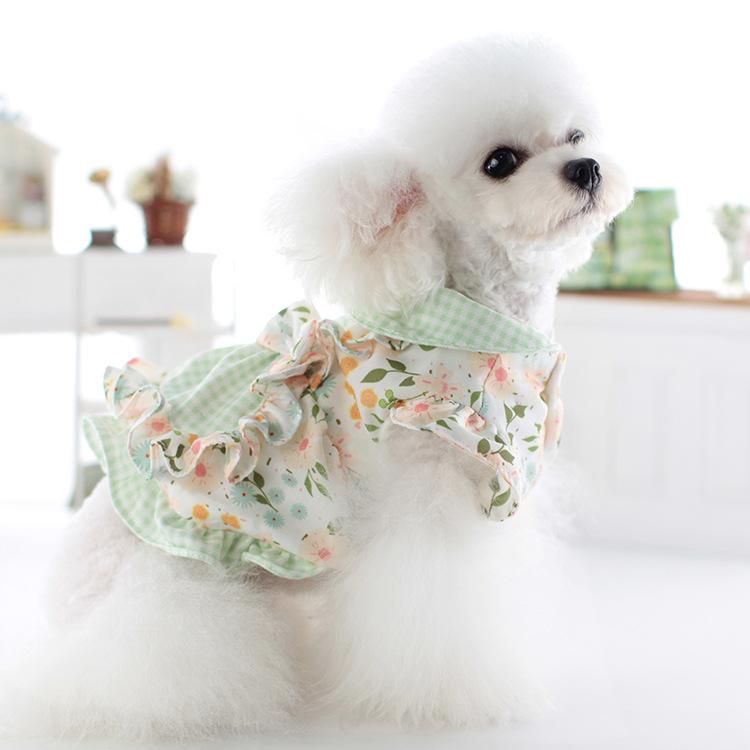 Pet Dog Plaid Flower Maid Dress Cat Dresses Maltese Cute Style Floral Dress Dog Clothes for Small Dogs Puppy Clothes