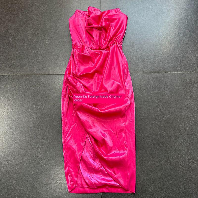 

Yanzi Export FN Home Sexy Large Sexy Three-Dimensional Waist-Tight Fishbone Ruched Split Sexy Sexy Tuxedo Dress Watermelon red S