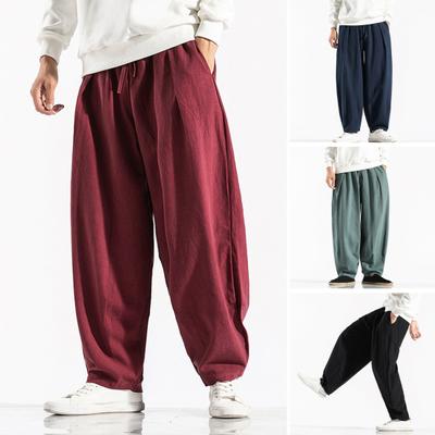 Men Harem Pants Loose Quick-drying Drawstring Elastic Waist Wide Leg Soft Breathable Solid Color Gym Training Jogging