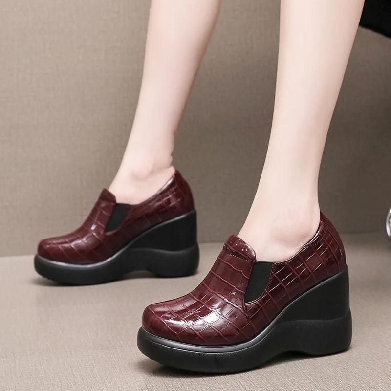 8cm Kleine Größe 32-43 Mode Tiefes Dekolleté Plateau Keilabsatz Schuhe Damen Pumps Slipper 2025 Herbst High Heels Schuhe für Büro Mutter Arbeit