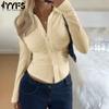 Moda feminina casual primavera outono cor sólida estampa manga comprida gola polo blusas e camisas