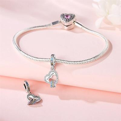 New Copper Heart-Shaped Colorful Zircon Bead Pendant Charms Fits The Original Fine Bracelet Women Diy Jewelry