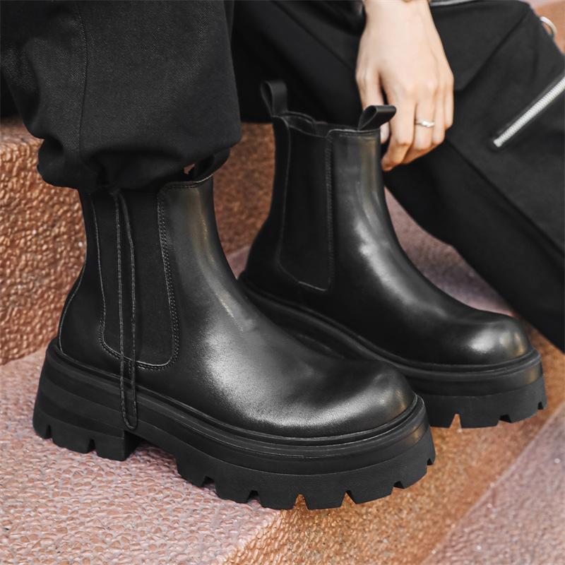 Mote herre casual chelsea boots svart trendy originale skinnsko punk scene kjole cowboy plattformstøvel kjekk ankel botas hombre