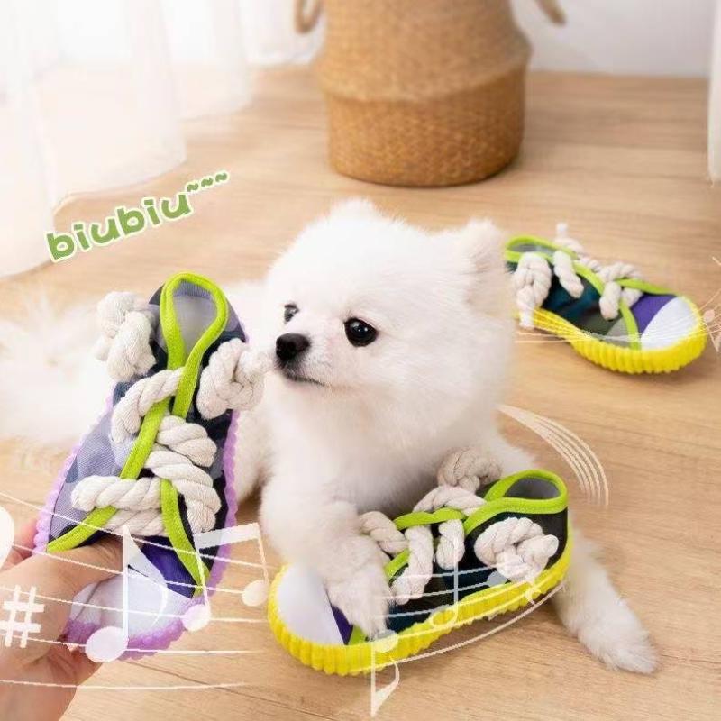 1Pcs Squeaky Bite Resistant Puppy Chew Toy Teeth Grinding Canvas Shoes Knot Cotton Rope Dog Molar Chew Toys Supplies
