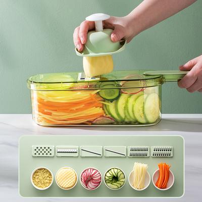 Multi-function Mandoline Slicer for Kitchen, Handheld Vegetable Fruit Slicer Cutter with Container, Julienne Grater and Chopper