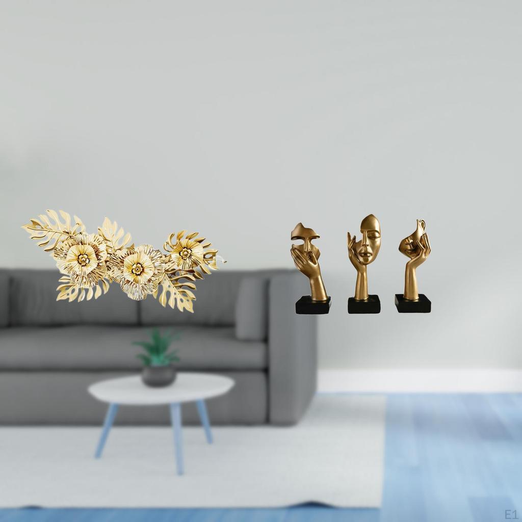 Nordic Metal Wall Art Decorative Sculpture Flower Leaves Hanging Artwork Resin Thinker Statues