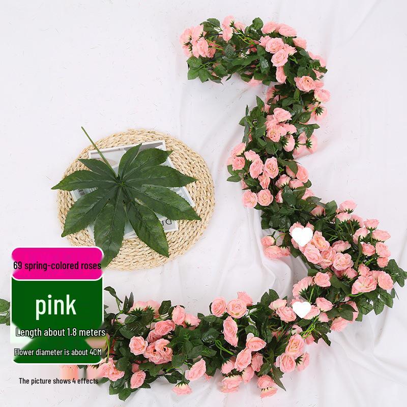 Artificial Rose Vine Ceiling Decor with Rattan for Living Room and AC Pipe Cover