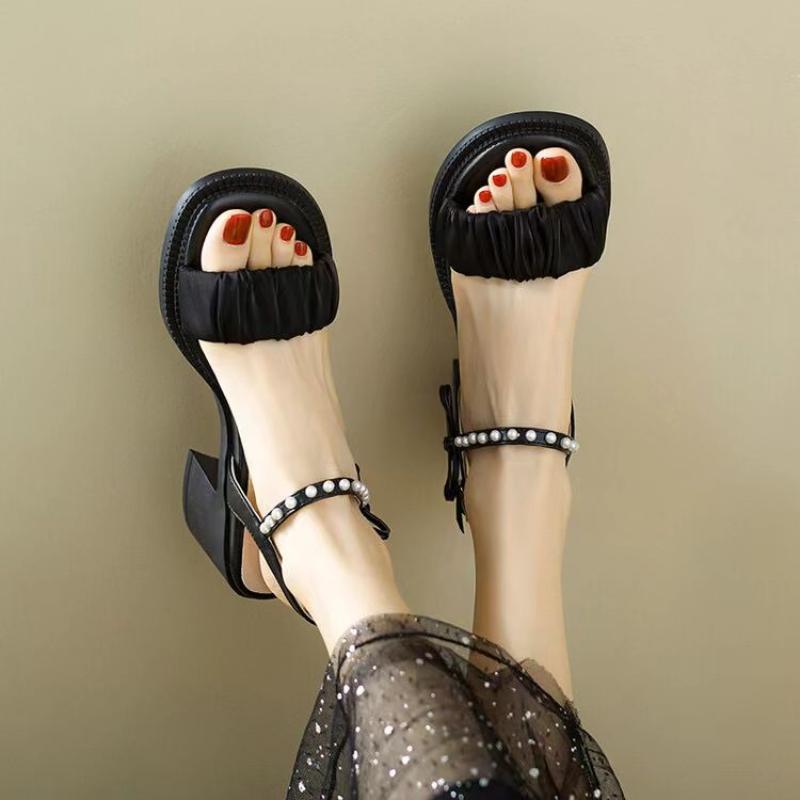 Ladies Shoes Heeled Summer 2024 High Heels Sandals for Women Rhinestones Footwear Pumps Beige Bow Round Toe Tip Diamond Sale F H
