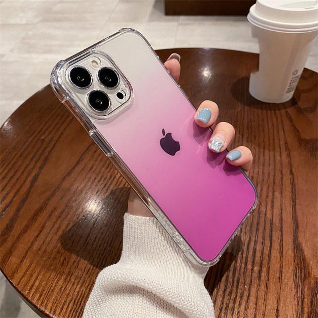 Transparent Gradient Rainbow Color Case For Iphone 13 12 11 Pro Max X Xr Xs Hard Acrylic Shockproof Crystal Cover Capa