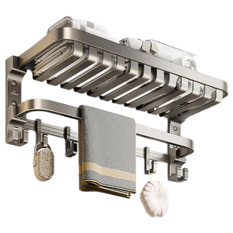 Submarine Drill-Free Space Aluminum Mesh Basket Bathroom Shelf & Towel Rack