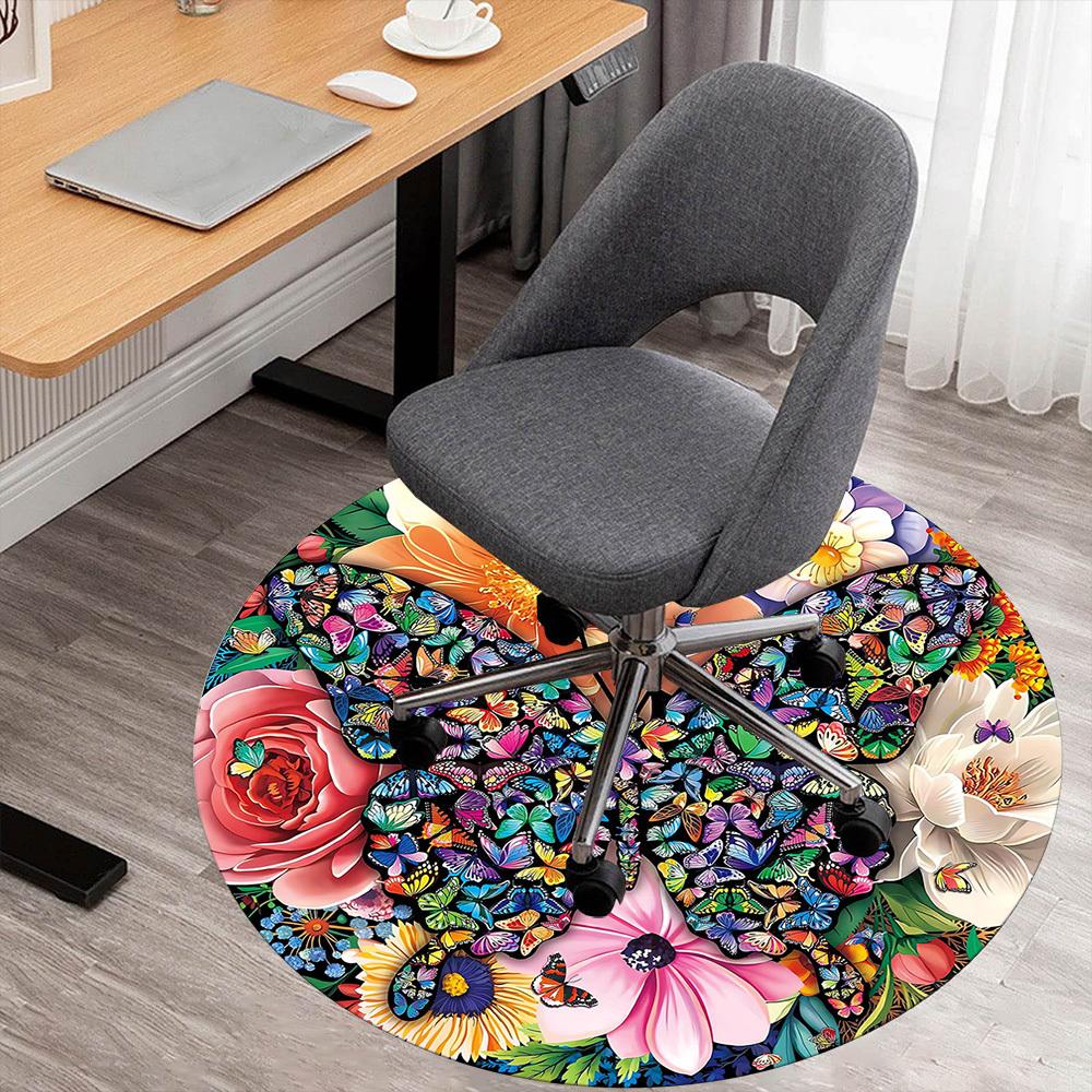 

1pc Butterfly Flowers Pattern Office Round Rugs, Under Chair Round Rugs for Living Room, Bedroom, Bathroom Decoration Carpet 091836 80cm by 80cm