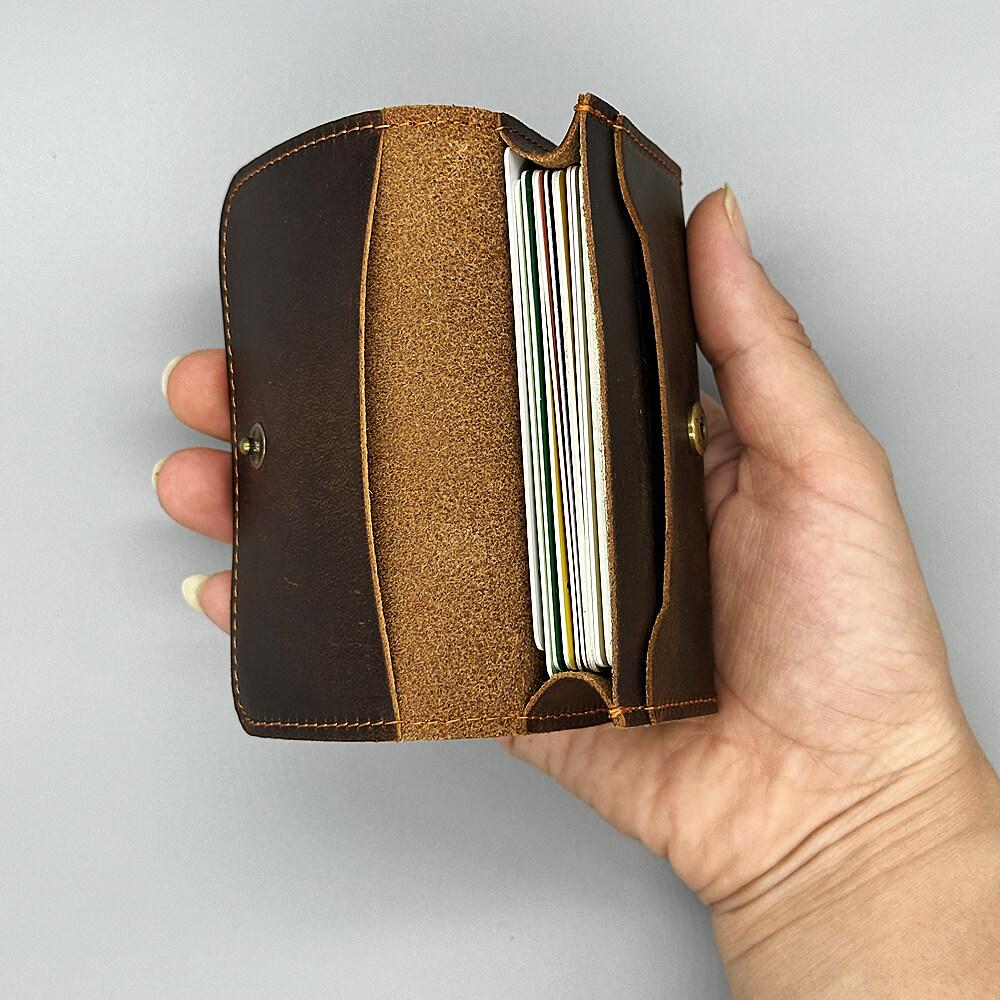 Short Crazy Horse Card Holder Bag Men's and Women's Business Card Holder Retro Leather Wallet Clip