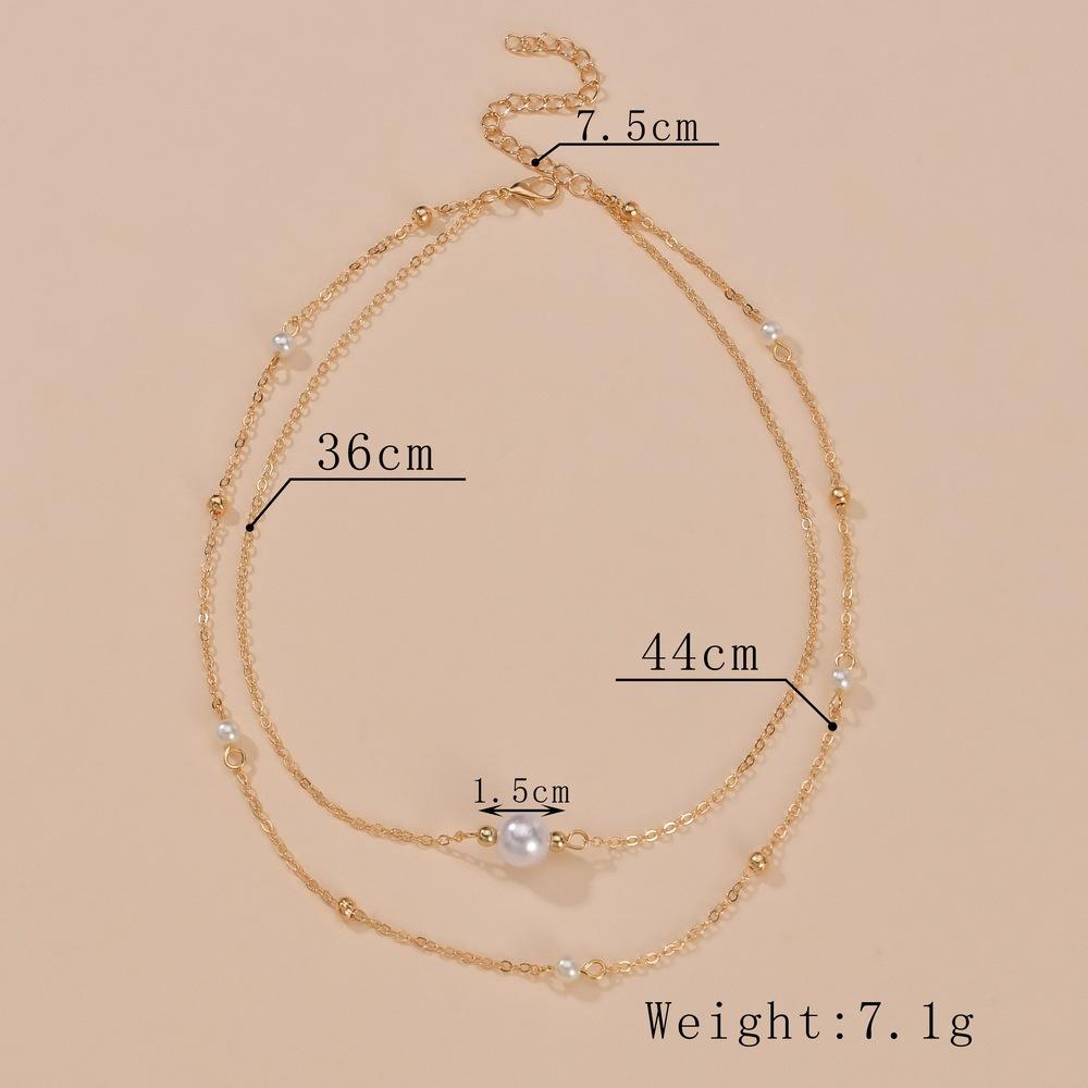 Simple, pearl necklace double stacked metal chain neck chain collarbone chain
