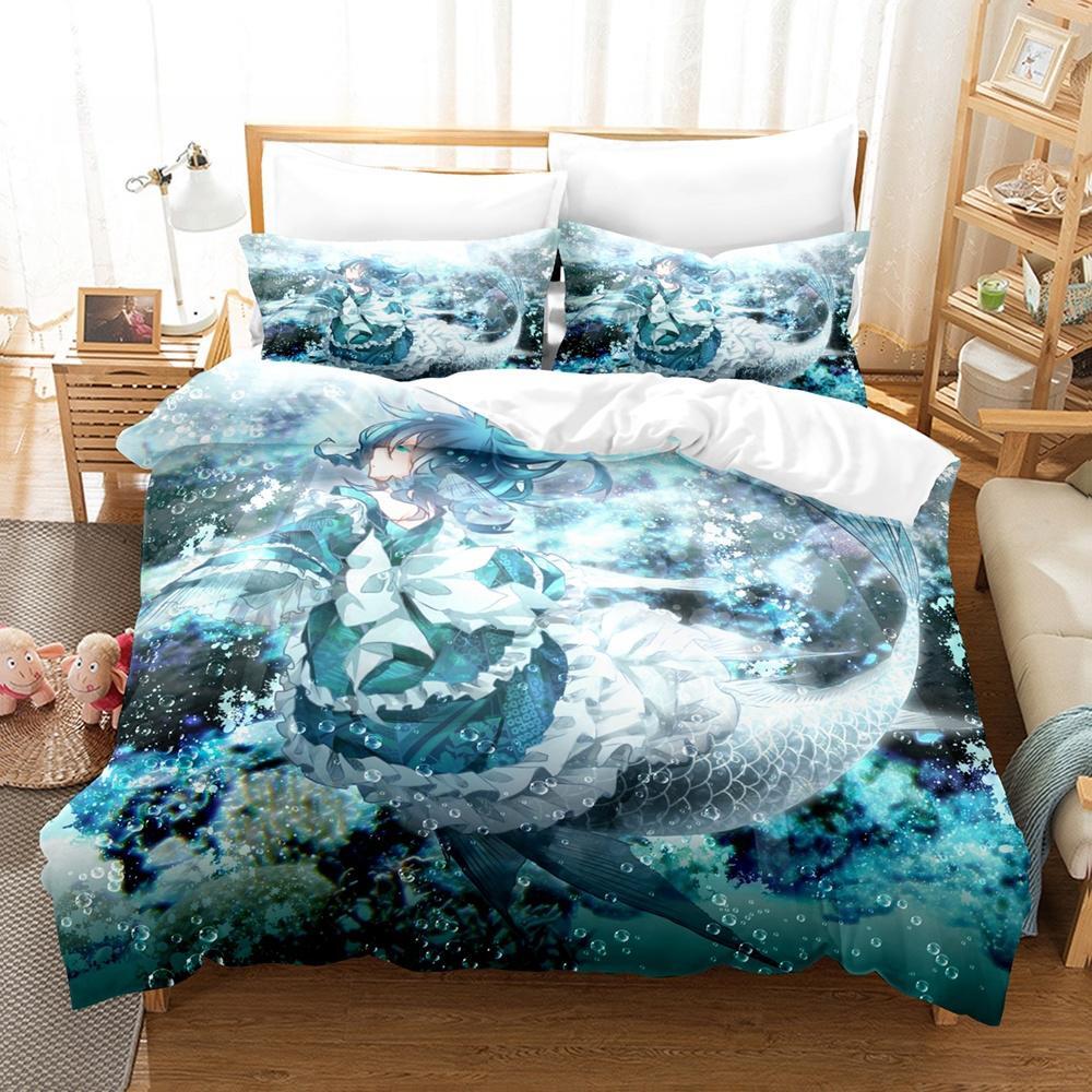 3D Print Anime Wakasagihime (Touhou) Bedding Set Single Twin Full Queen King Size Bed Set Aldult Kid Bedroom Duvet Cover Sets