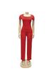 TW730 Summer Fashion Solid Color Square Neck Top & High Waist Wide Leg Pants Set
