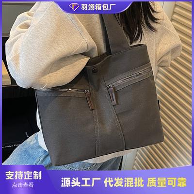 Bolsa de lona feminina de grande capacidade nova outono e inverno versátil bolsa de ombro lazer estudante sala de aula bolsa tote