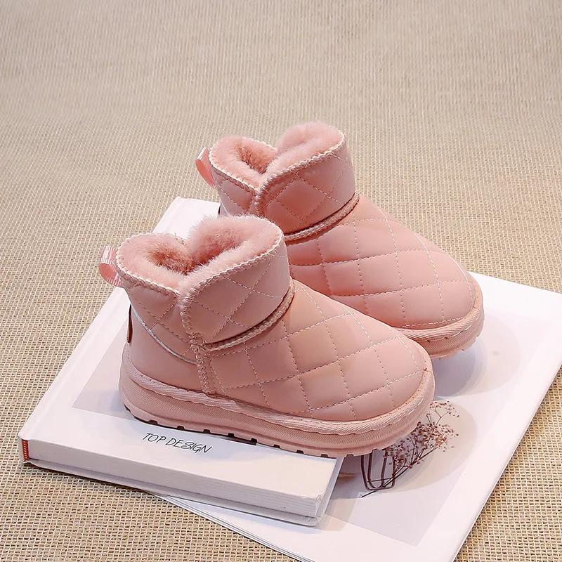Winter Snow Boots Boys Add Velvet Thickened Cotton Thick Soft Soled Short Boots Girls Comfortable Solid Color Kids Shoes