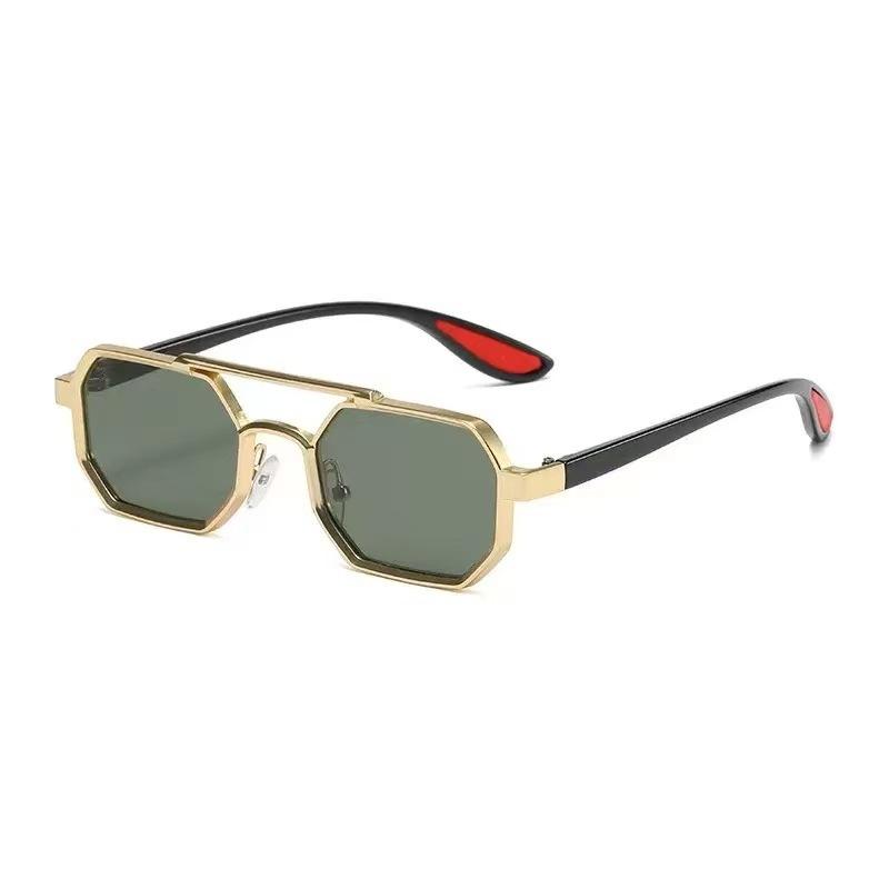 Metal Double Beam Small Frame Sunglasses Business Men'S Outdoor Uv Protection Sunglasses Personalized Polygonal Glasses