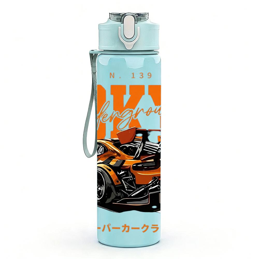1PC Tokyo Orange Race Car Layout 750ml Color Plastic Water Bottle Leakproof Flip Straw Lid For Sports Office Home Use