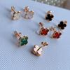 9mm Four-leaf Clover Mini Earrings Red Black Agate White Shell New Arrival Ladies Earrings