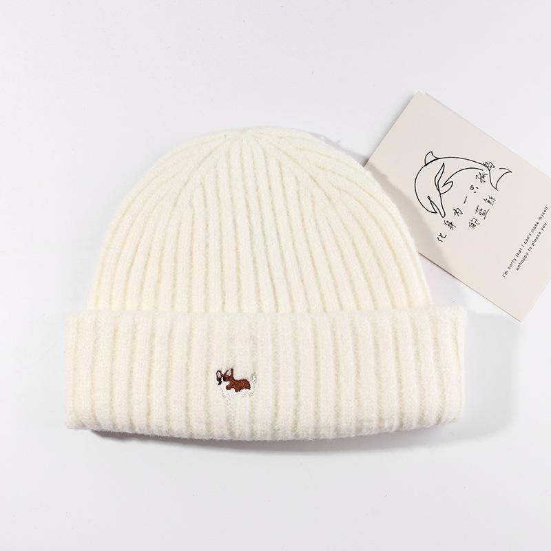 

Осенне-зимняя шапка женская мультяшная вышитая шапка с вязаным щенком студенческая теплая шапка для защиты ушей шерстяная шапка для улицы куртка от холода шапка мужская M（56-58cm）