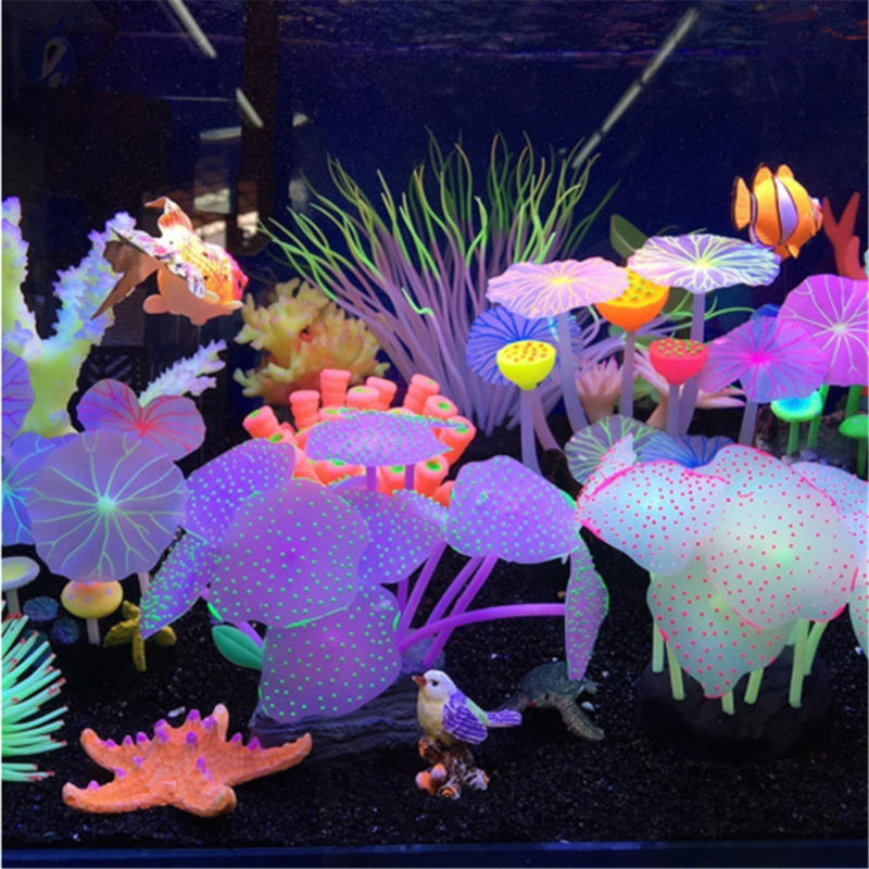 Artificial Coral Reef Aquarium Stones Shiny Luminous Mushroom Lotus Leaf Decorating Fish Tank