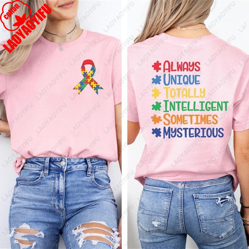 Autism Puzzle Printed Tshirt Tops Always Unique Totally Intelligent Sometimes Mysterious Shirt Unisex Casual Style Tshirt S