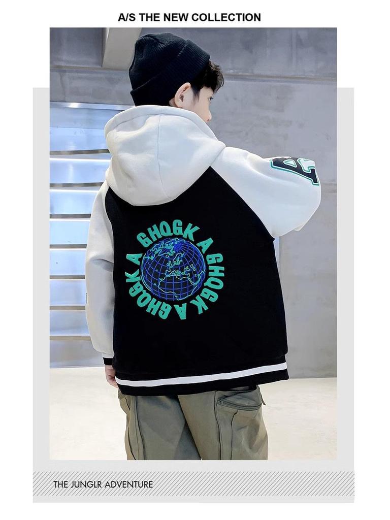 Chłopięca welurowa kurtka baseballowa z kapturem Jesień/Zima 2025