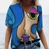 Summer Abstract Art Face 3D Print T-shirts Women Fashion Streetwear Short Sleeve V-Neck T Shirt Harajuku Tees Tops Clothing