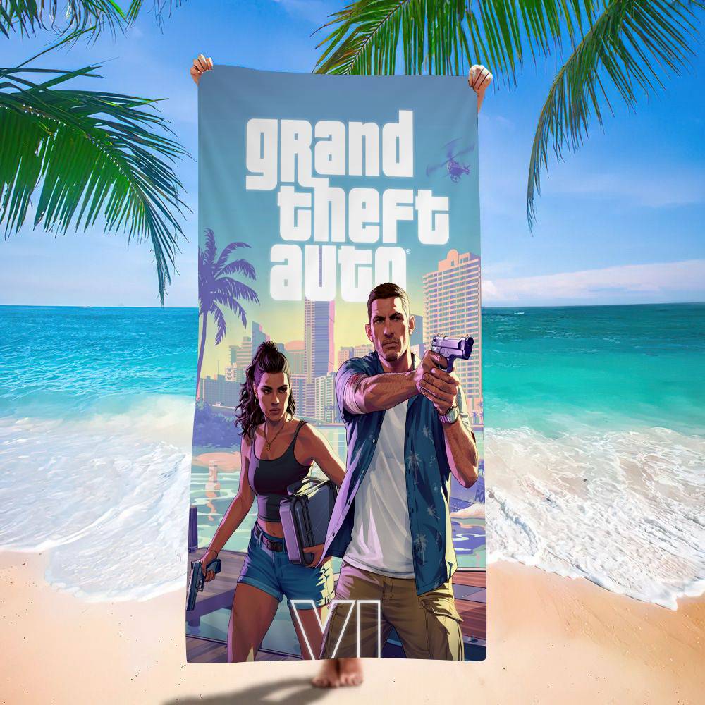 G-Grand T-Theft A-Auto VI Game Microfiber Blanket Quick Drying Beach Towels Oversized Printing Super Absorbent Pool Towel