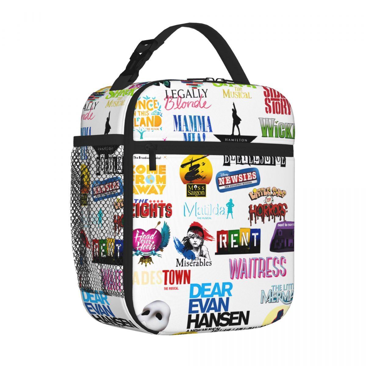 Bestselling Musical Theater Sticker Shirt Inspired By Broadway Rugged Insulated Food Bag Weekend Getaway Lunch Handbag One Size