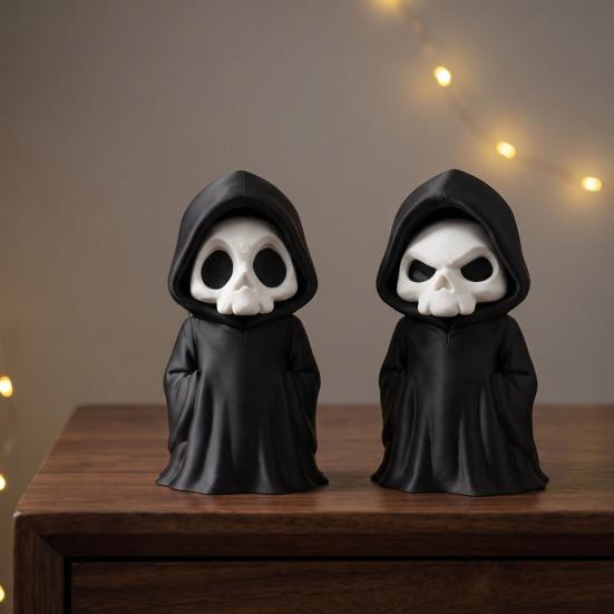Horror Theme Party Supplies 3D Printed Grim Reaper Figurine, Gothic Black Robe Skeleton Statue, Figurine Mini Model Toy for Halloween Desktop