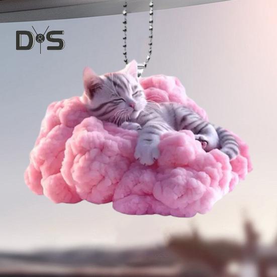 Cat Pendant Rearview Mirror Ornament 2D Cat Whimsical Charm Auto Interior Car Pendant for Indoor Outdoor Decor Gift for Loved Ones