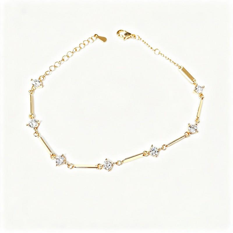 Elegant Minimalist French Style Sparkling Crystal Chain Bracelet Women Thin Layering Gold-Tone Jewelry