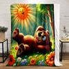 Sunlit Forest Bear Relaxation Print Blanket Soft and Cozy Perfect for the Living Room Bed Sofa or a Nap,gift