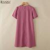 ZANZEA Women Casual Round Neck Short Sleeve Summer Dress
