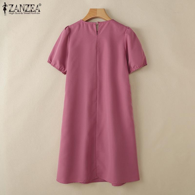 ZANZEA Women Casual Round Neck Short Sleeve Summer Dress