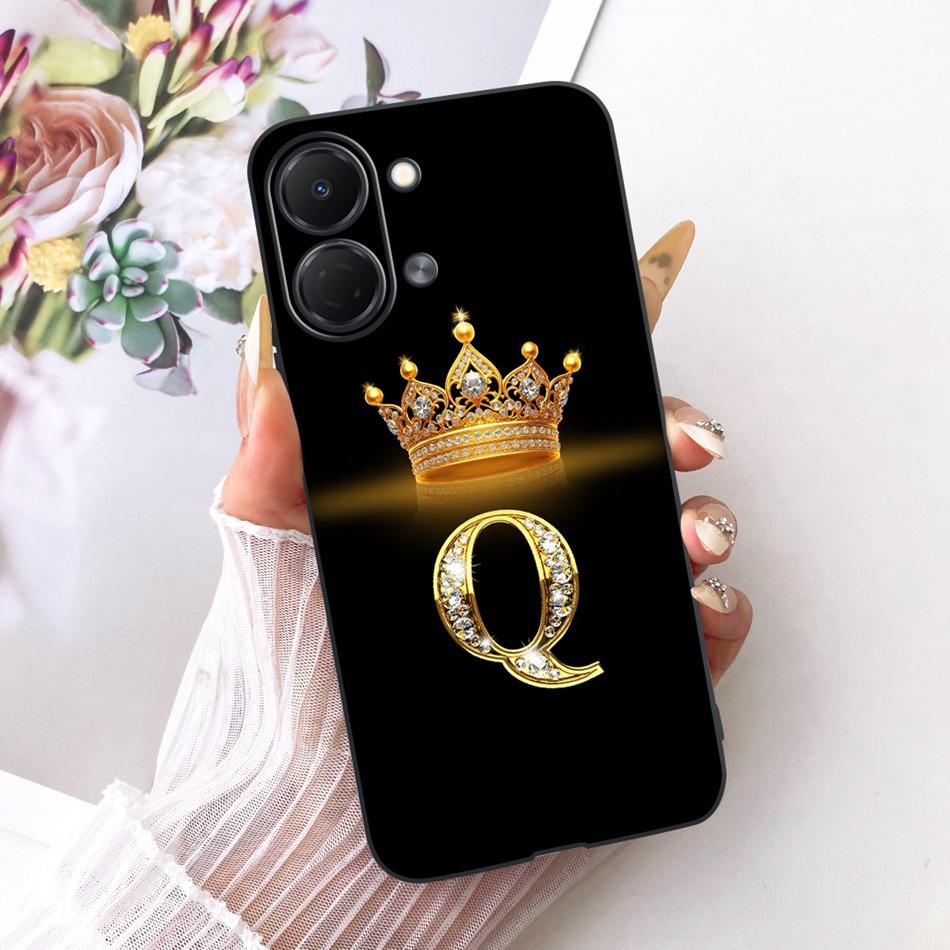 Dla Tecno Spark Go 3 2026 Modne Etui na Telefon z Koroną i Literami Dla Tecno Spark Go3 KN3 Czarne Silikonowe Miękkie Etui
