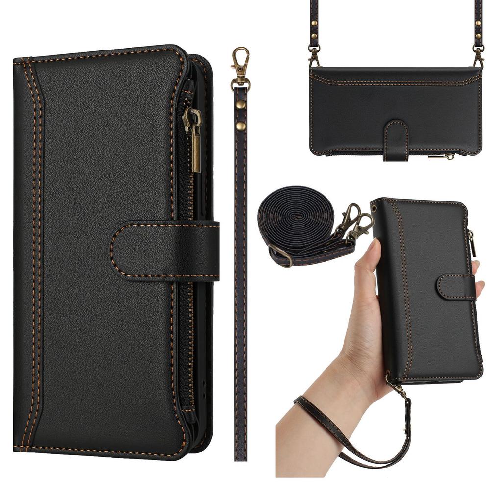 Leather Wallet Flip Case For Doogee N55 Plus N60 Pro Note 58 59 56 56x with Card Slots, Zipper Pocket, Crossbody Strap and Wristlet