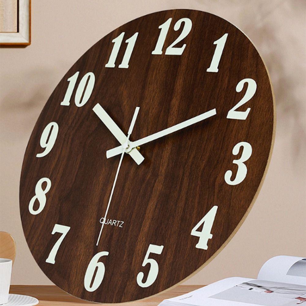 Wood Grain Luminous Wall Clock Fashion Quartz Wall Clock Silent Digital Clock  Wall Decor