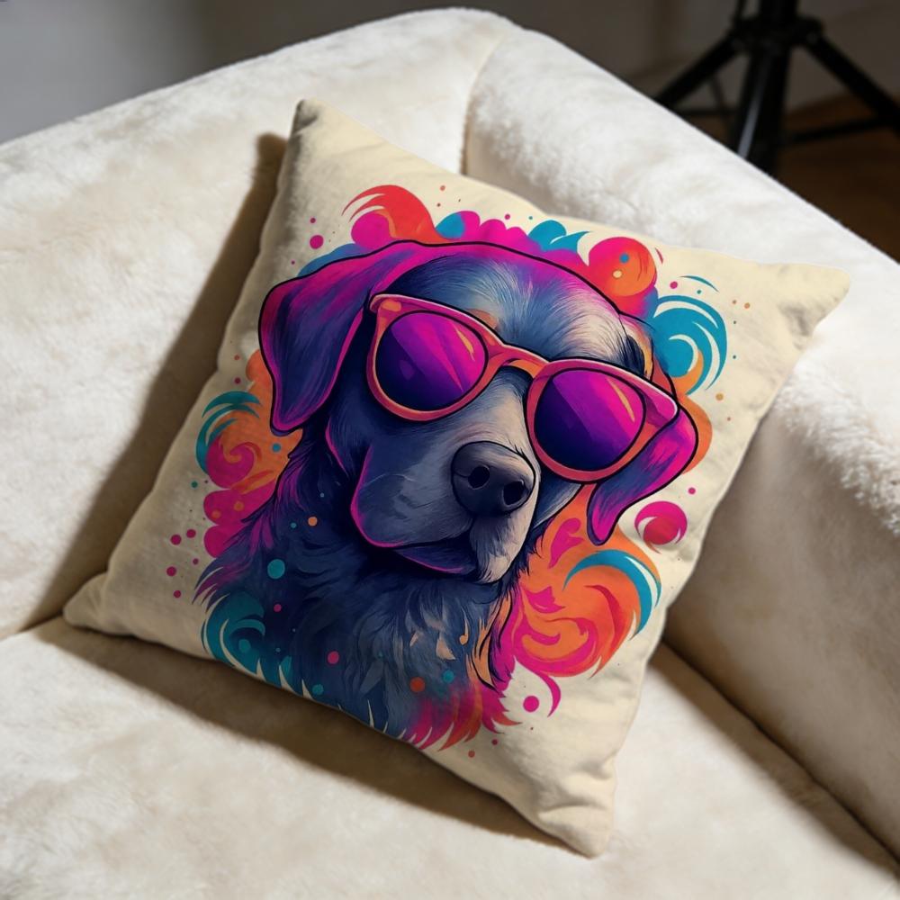 Colorful Painted Dog Cushion Cover Soft Decorative Pillow Case Suitable for Bedroom Sofa Car Travel Use