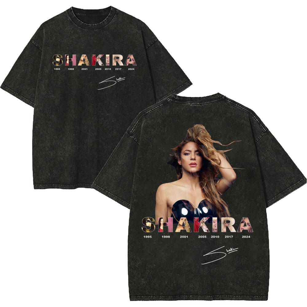 Vintage Washed Singer Shakira Merch T Shirt Las Mujeres Ya No Lloran World Tour 2026 Tshirt Unisex Women Fashion Hip Hop Tshirts