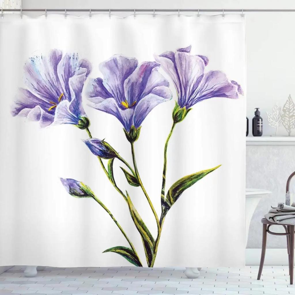 Plant Series Shower Curtain Bathroom Waterproof Polyester Fabric Cloth Curtain Dandelion Flower Print Bathtub Decor With Hooks