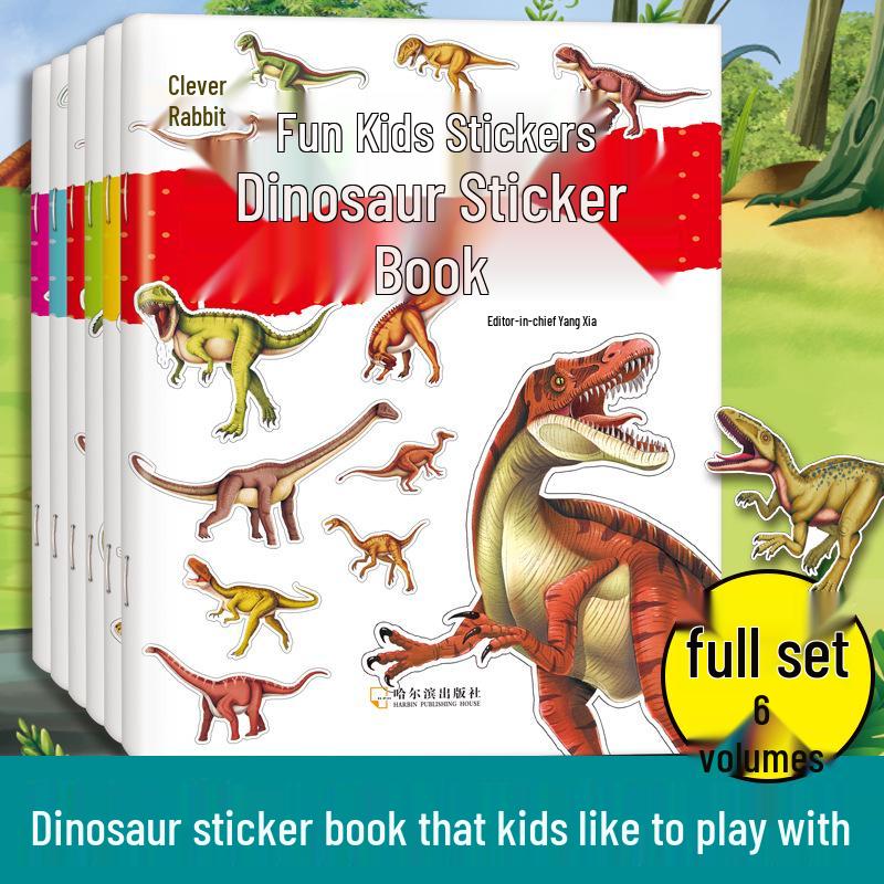 Children s Educational Dinosaur Sticker Book Set - 6 Volumes, Reusable for Baby Intelligence Development ISBN: 9787548463504