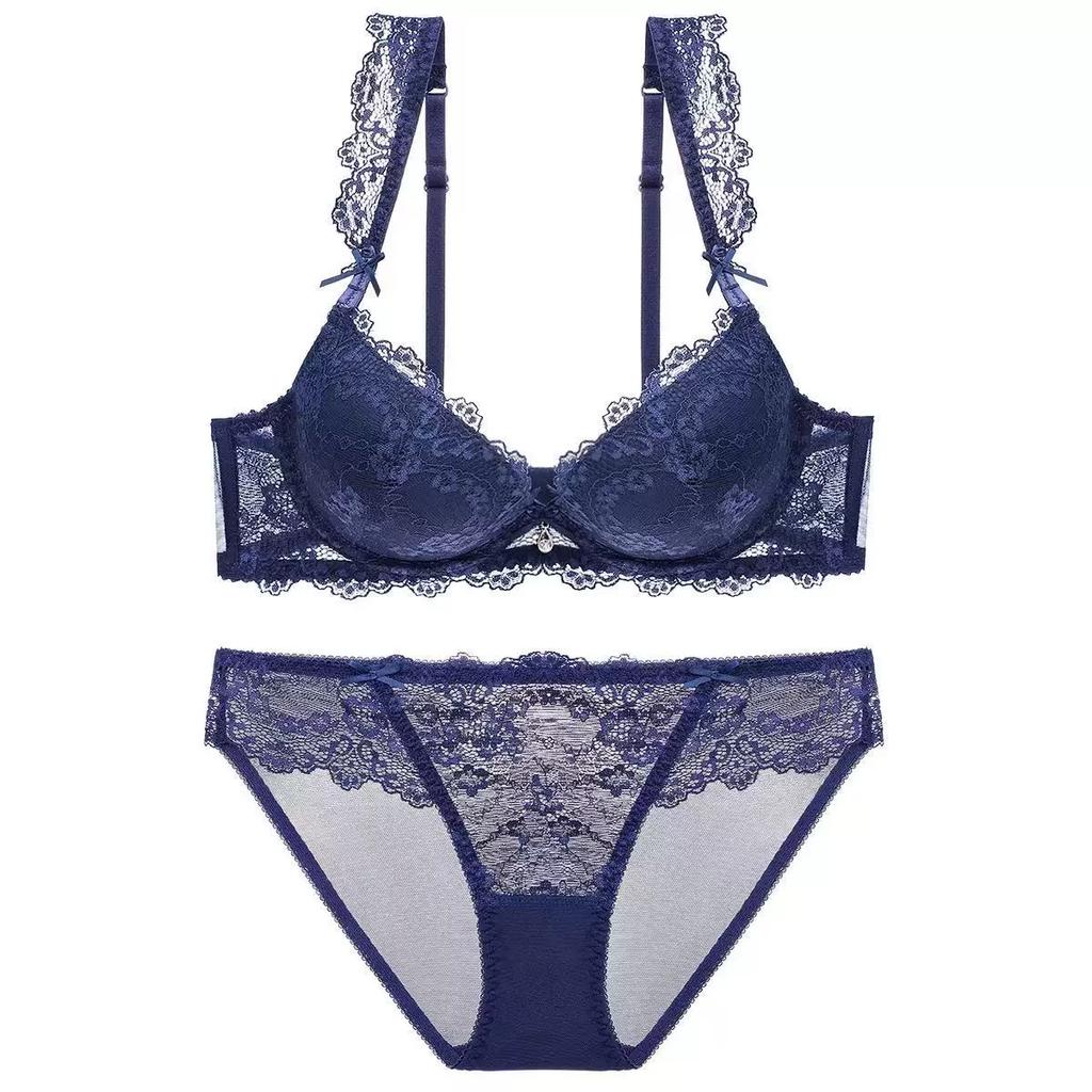 Set Reggiseno Push-Up Sexy in Pizzo Europeo, Set Lingerie a Coppa Sottile Sopra e Spessa Sotto, Raccoglie il Grasso Laterale e Solleva il Seno per Donne con Seno Piccolo