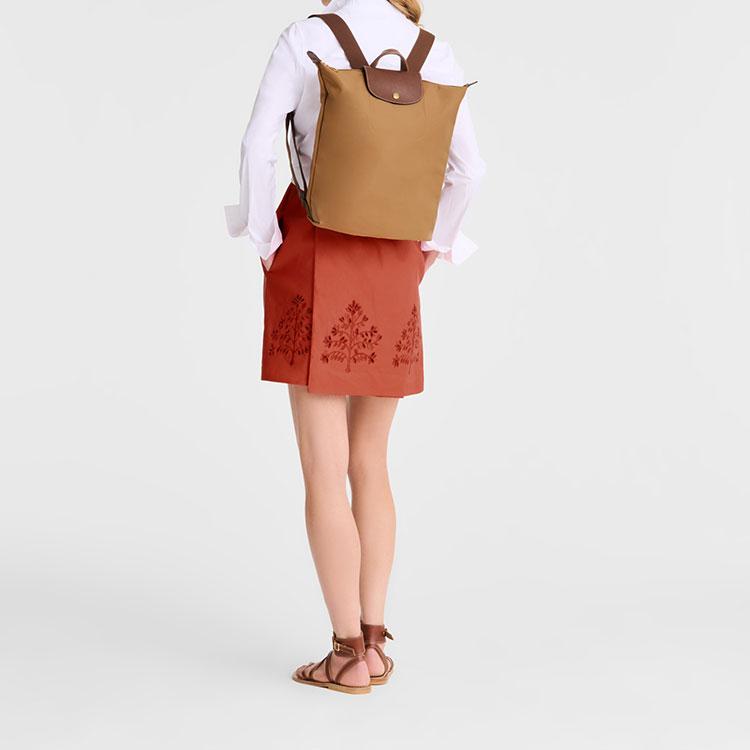 Longchamp Le Pliage Original Struktur Logo Verstellbarer Breiter Schultergurt Recyceltes Polyamid Rucksack Damenrucksack Braun 10284089P86
