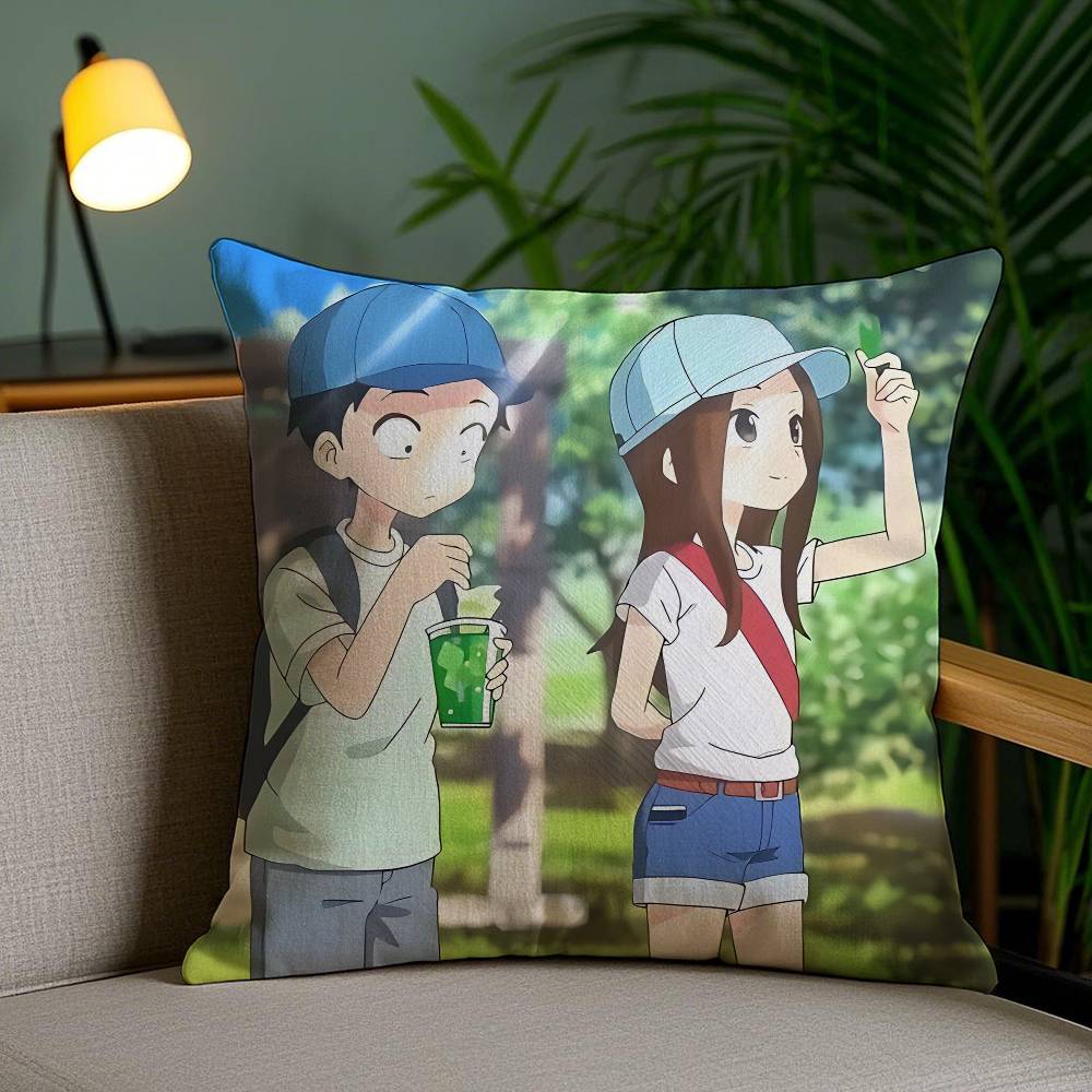 Anime Cartoon Takagi-san x Nishikata-N Pillow Case Anti-dustmite Pillowcase Invisible zipper silky short plush Sofa